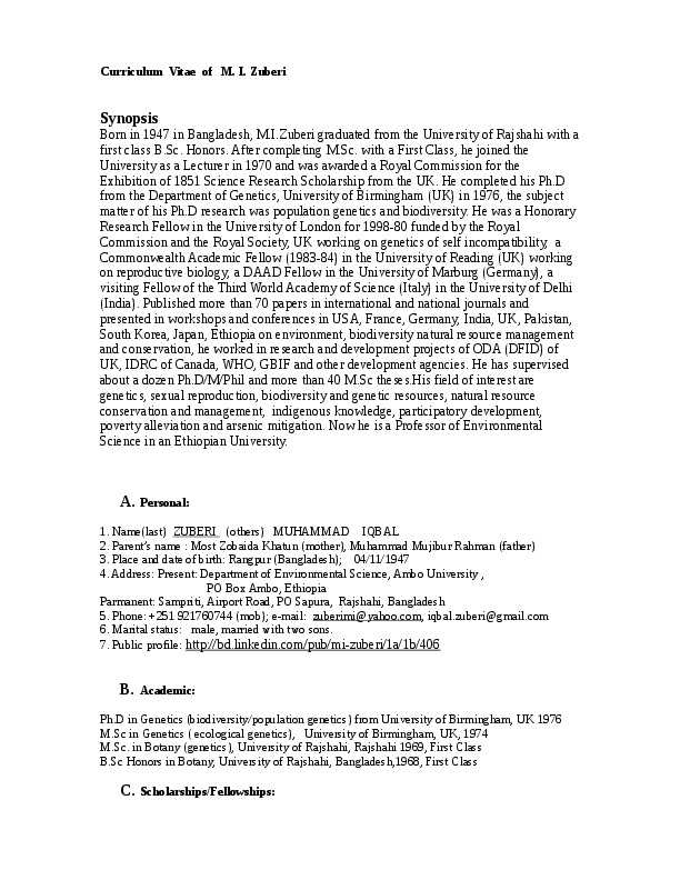 M.I. Zuberi, Ambo University - Professor