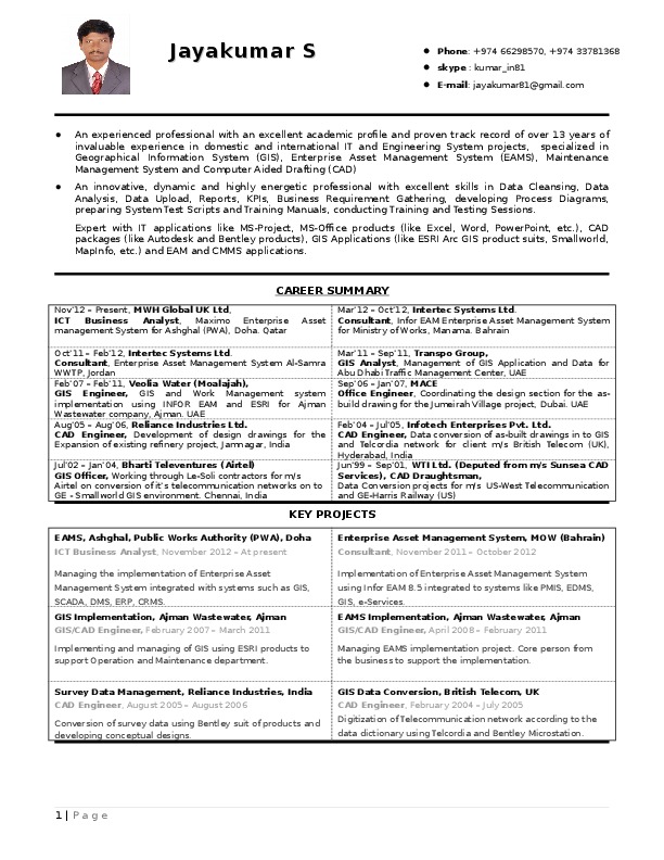 Jayakumar Sermanadar, MWH Global Limited - ICT Business Analyst