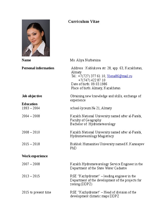 Aliya Nurbatsina, Head of GIS Department at RSE Kazhydromet