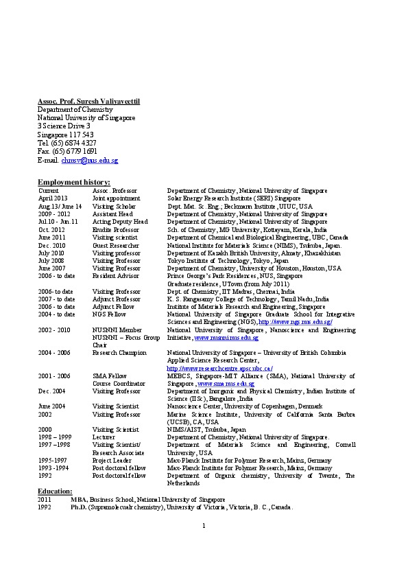 Suresh Valiyaveettil, National University of Singapore - Associate Professor