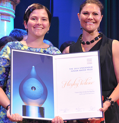 Hayley Todesco from Canada received the 2014 Stockholm Junior Water Prizefor inventing a method that uses sand filters to treat oil contaminated...