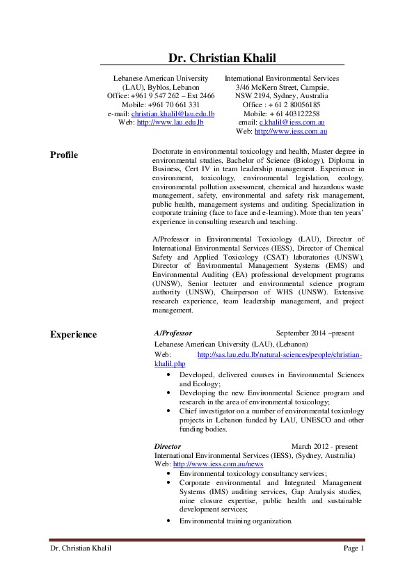 Christian khalil, Director at International Environmental services (IESS)