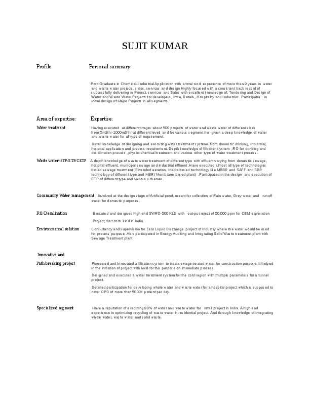 Sujit kumar, water and waster water proffesional
