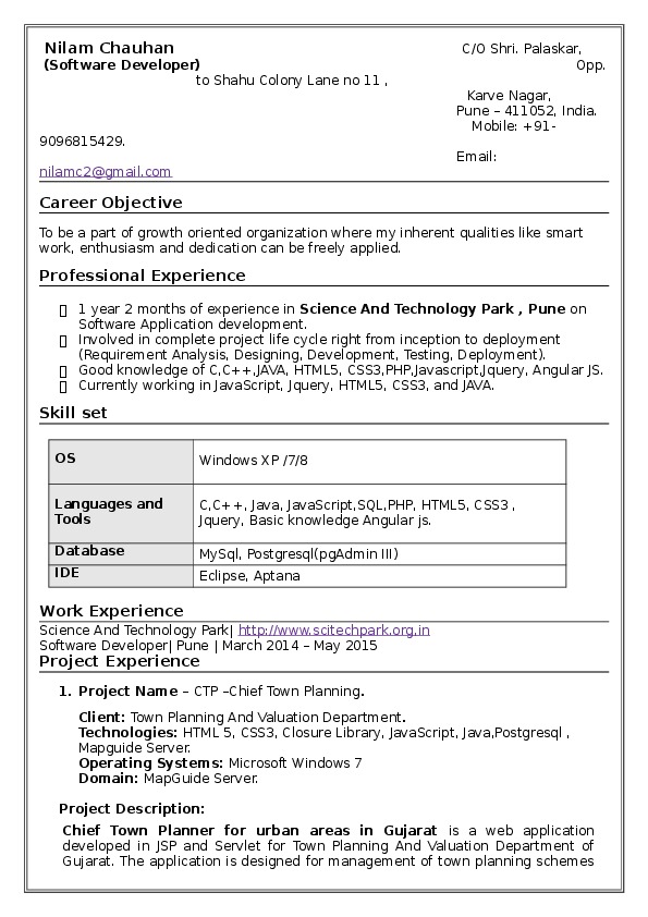 Nilam Chauhan, Science And Technology Park,Pune - Software Developer