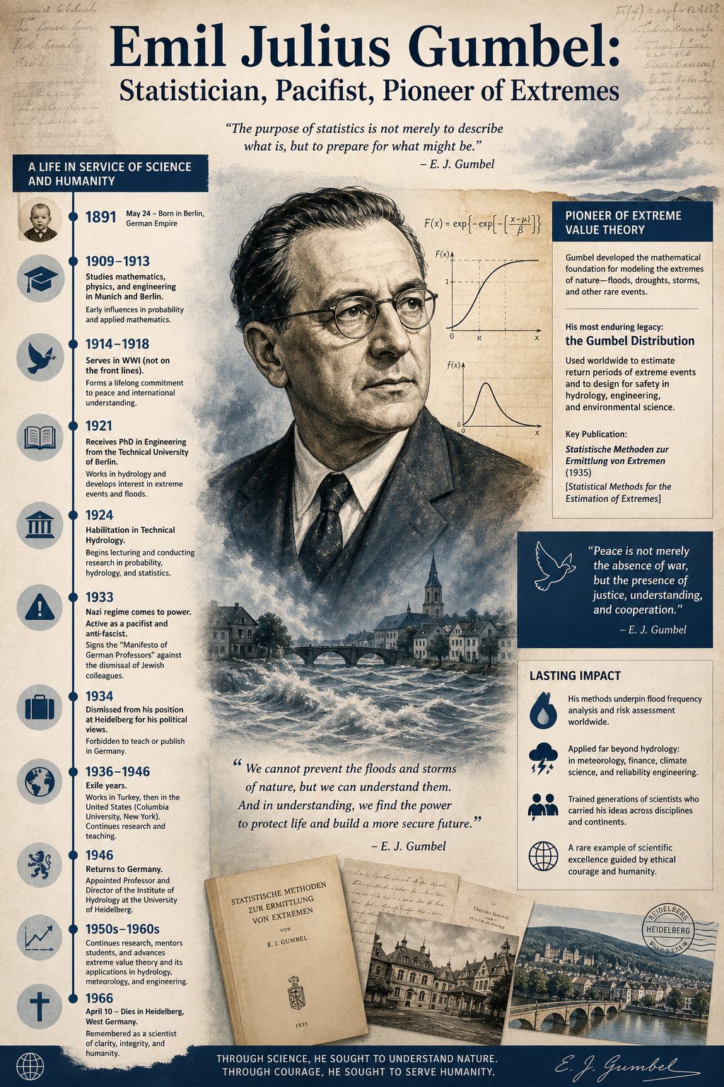 Emil Julius Gumbel: A pioneer of extreme value theory and statistical thinkingEmil Julius Gumbel was a remarkable scholar whose work continues t...