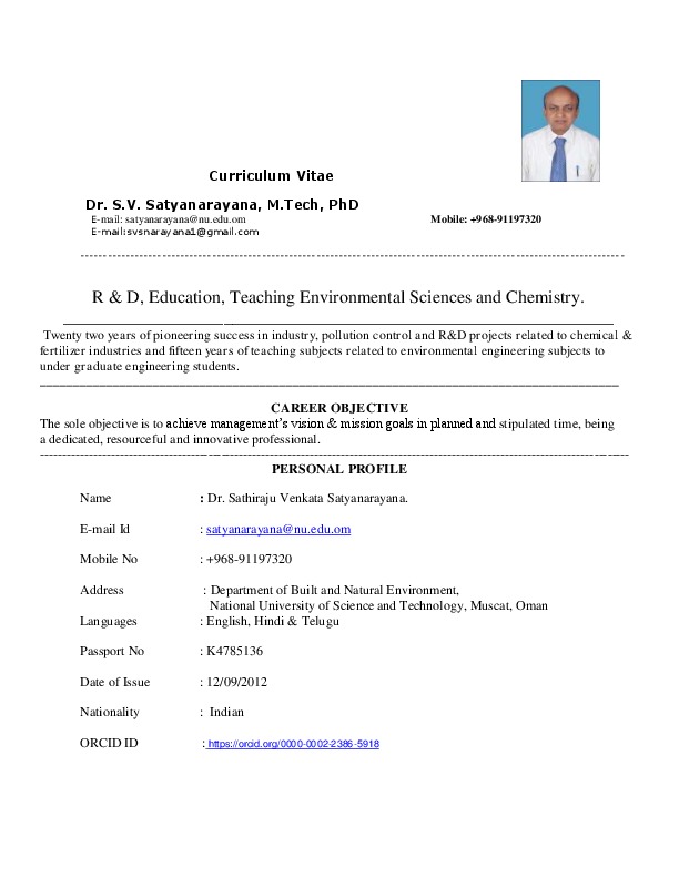 Sathiraju Venkata Satyanarayana, Assistant Professor at Caledonian College of Engineering