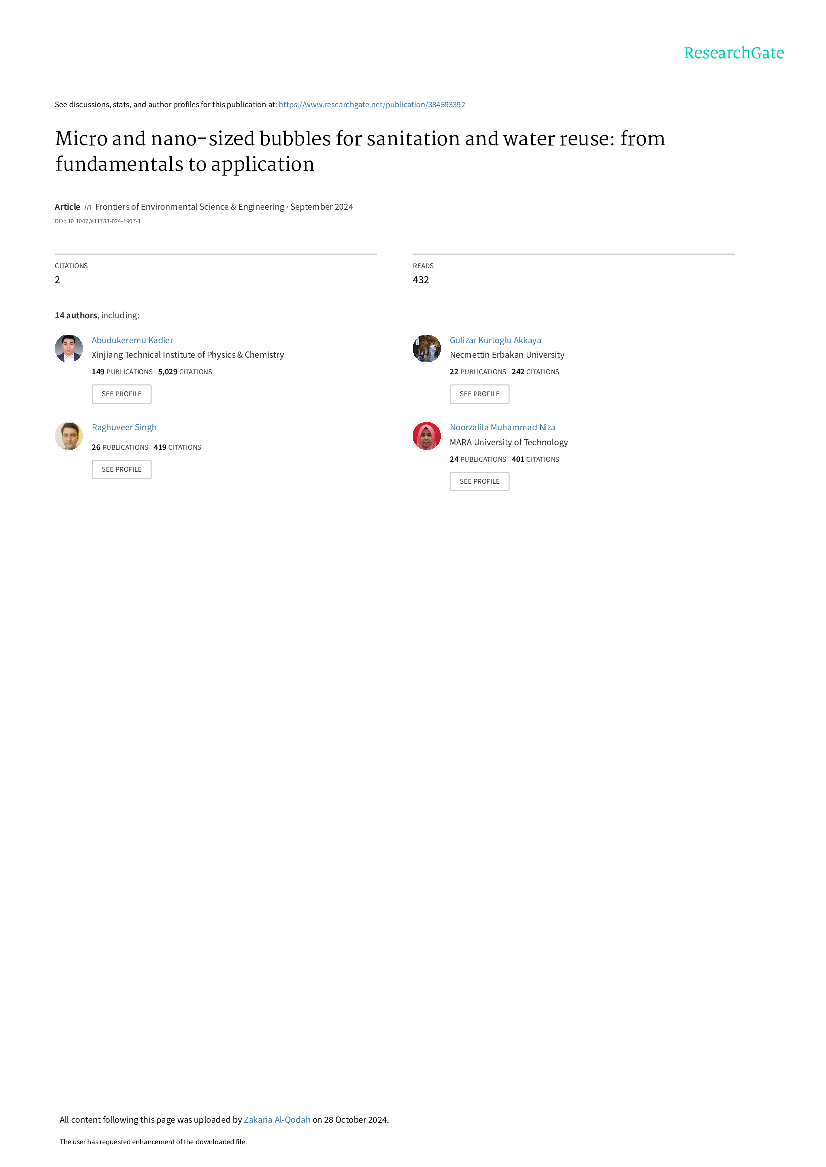 Micro and nano-sized bubbles for sanitation and water reuse