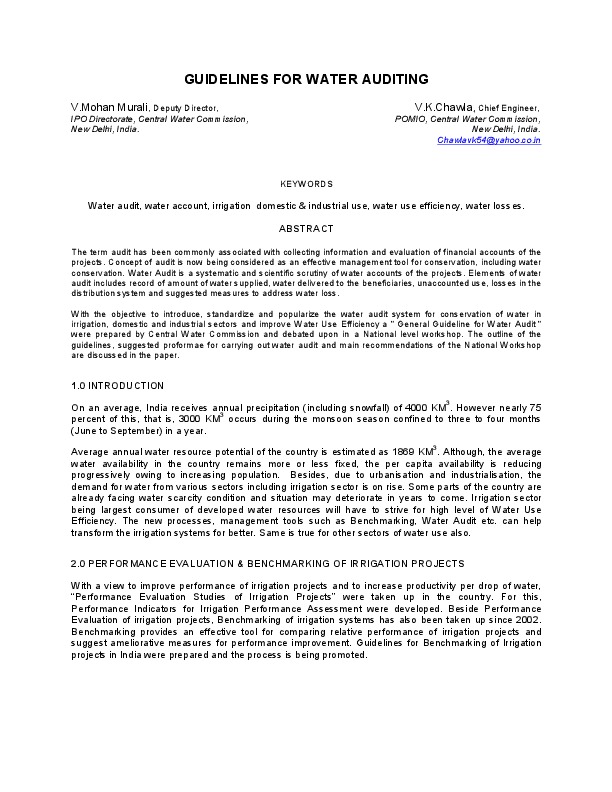 GUIDELINES FOR WATER AUDITING