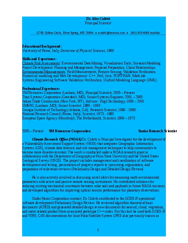 Alex Coletti, SMRC - Principal Scientist