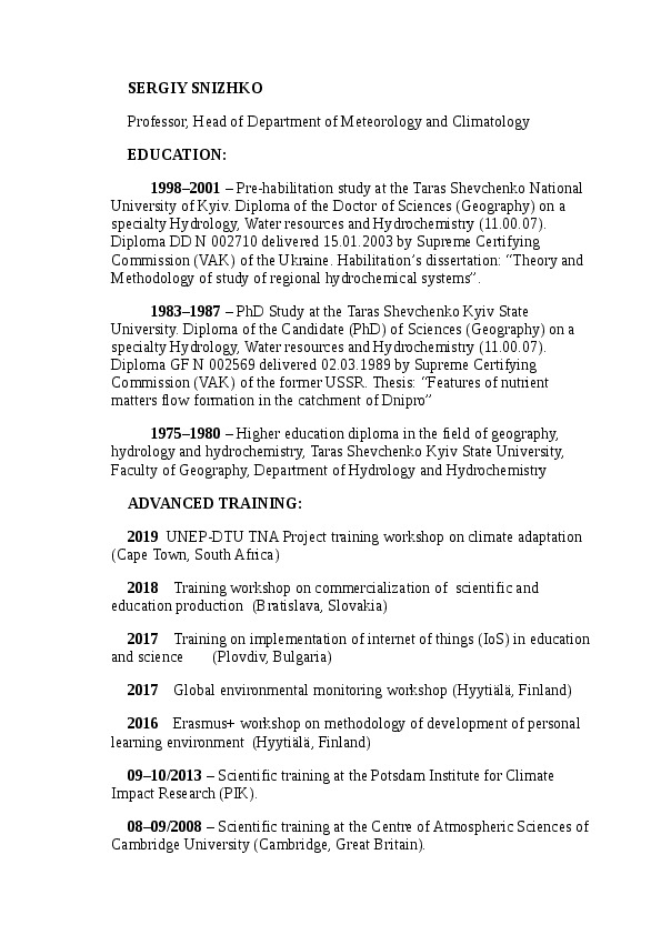 Sergiy Snizhko, Head of Meteorology and Climatology Department at Taras Shevchenko National University of Kyiv
