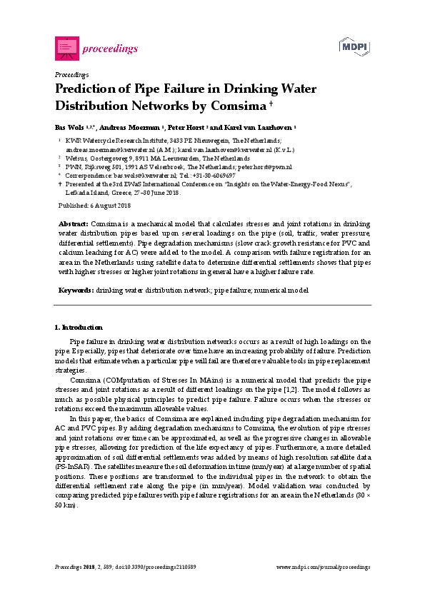 Prediction of Pipe Failure in Drinking Water Distribution Networks by Comsima