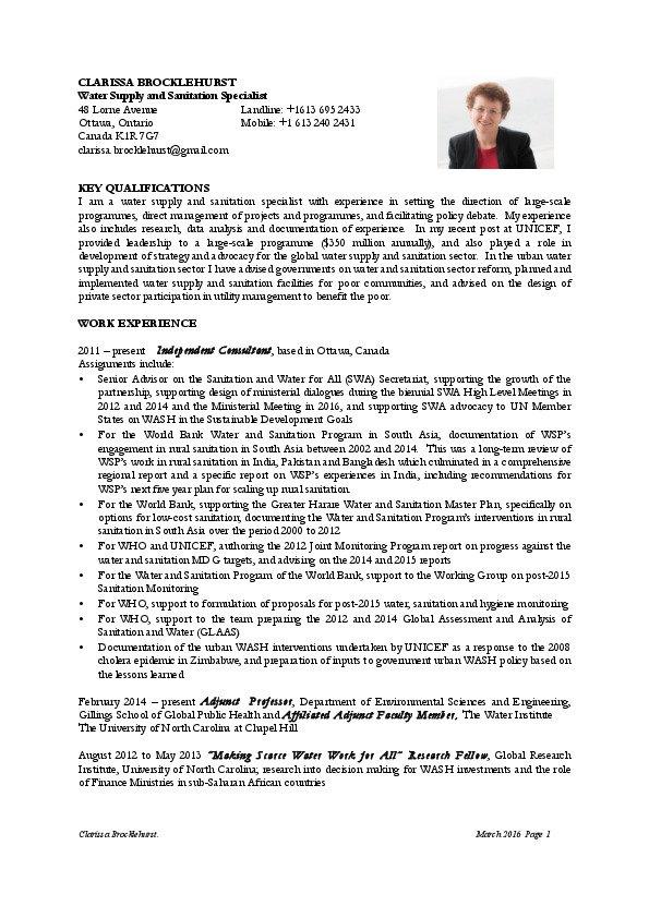 Clarissa Brocklehurst, Affiliated Faculty Member, Water Institute at University of North Carolina