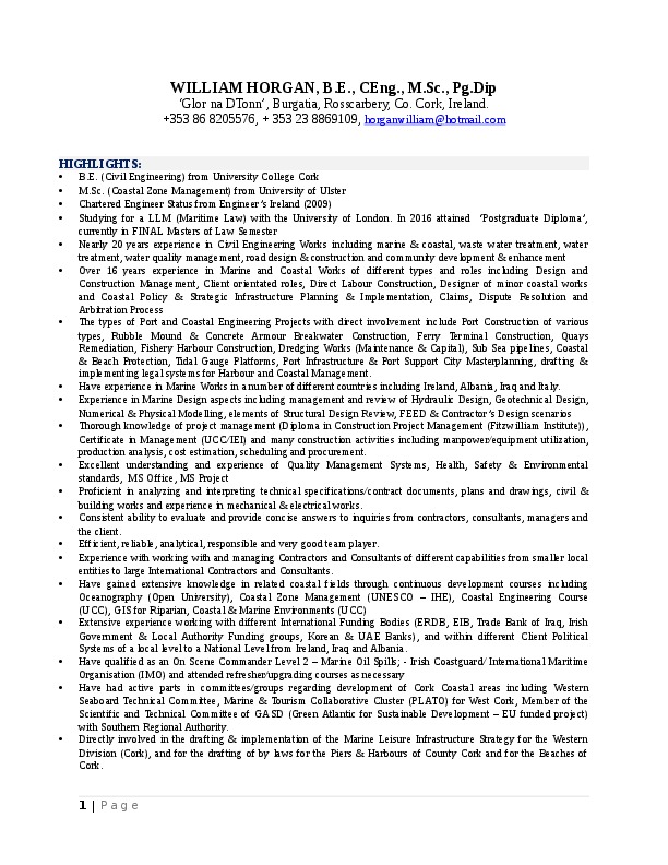 WILLIAM HORGAN, SENIOR RESIDENT ENGINEER at TECHNITAL S.pA.