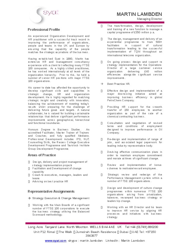 Martin Lambden, Syat - MD