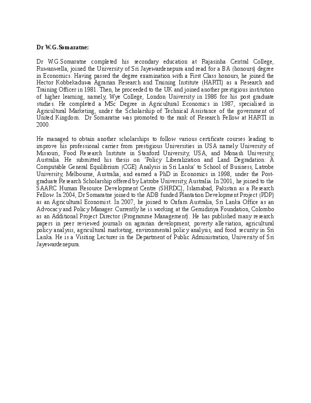 Somaratne W.G., Ministry of Economic Development - Additional Project Director (Programme Management)