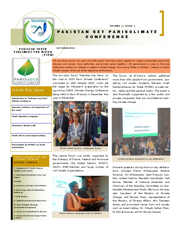 Pakistan Sey Parisclimate Conference The Lahore forum was jointly organized by the Embassy of France, Federal and Provincial governments, the Un...