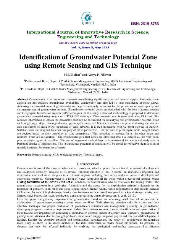 Groundwater Potential Zone Gis 2014 