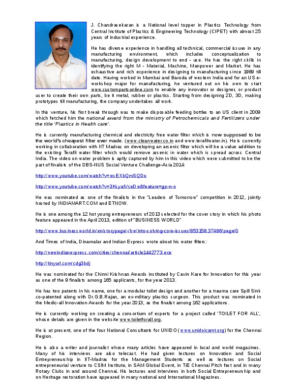 J Chandrasekaran, WATSAN Envirotech Private Limited - Founder CEO