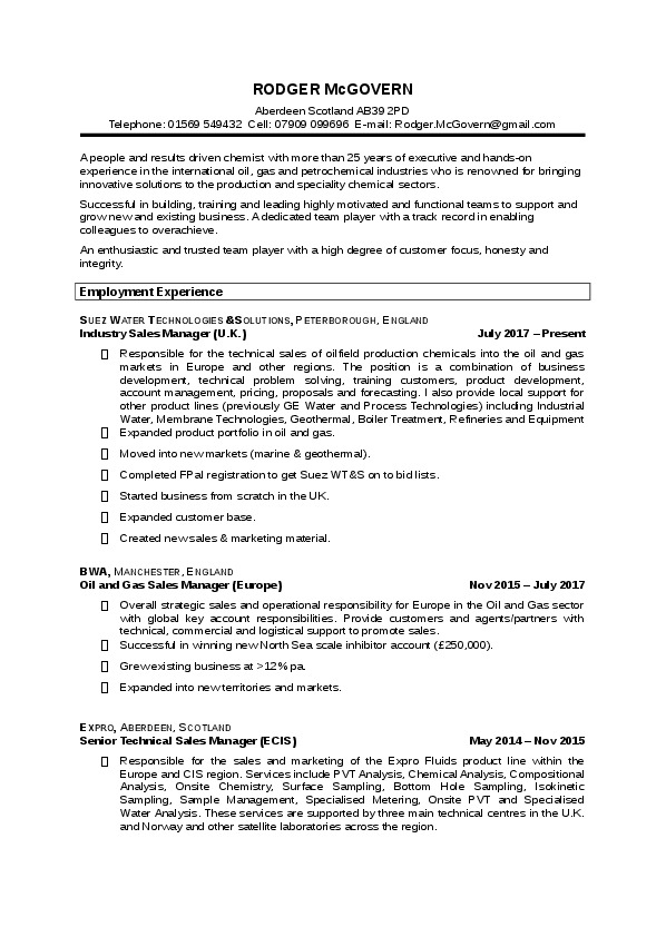 Rodger McGovern, Industry Sales Manager at suez water technology & solution