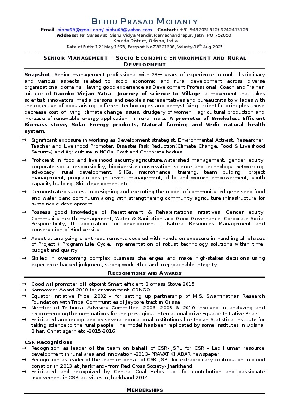 Bibhu Prasad Mohanty, Resource Person