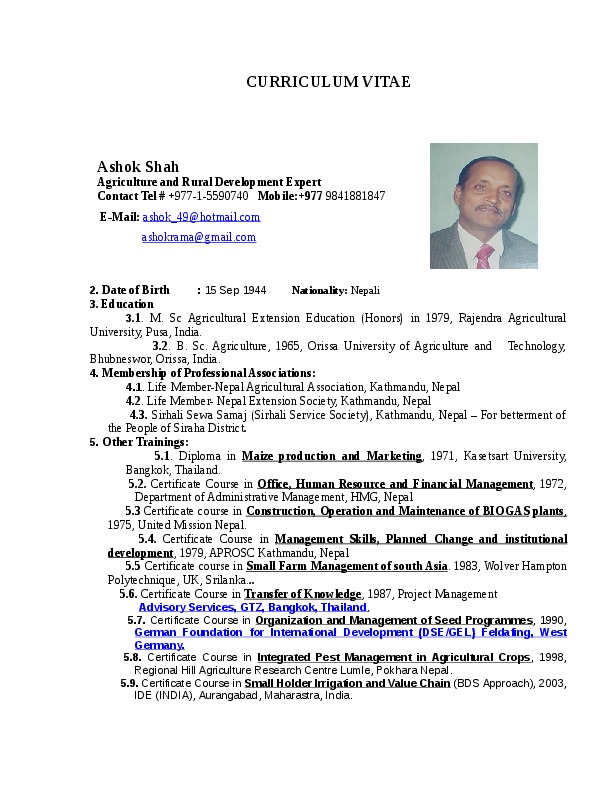 ASHOK SHAH, AGRICULTURE EXPERT