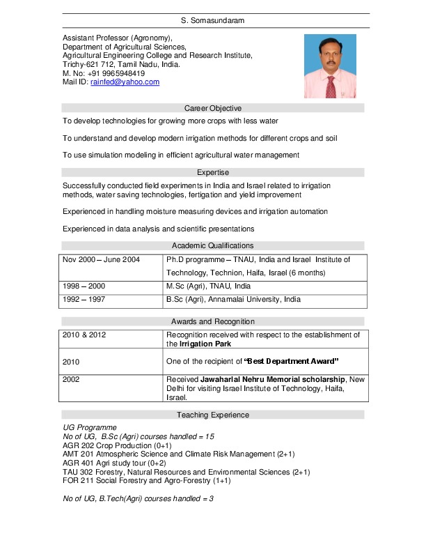 Somasundaram Selvaraj, Tamil Nadu Agricultural University - Assistant Professor (Agronomy)