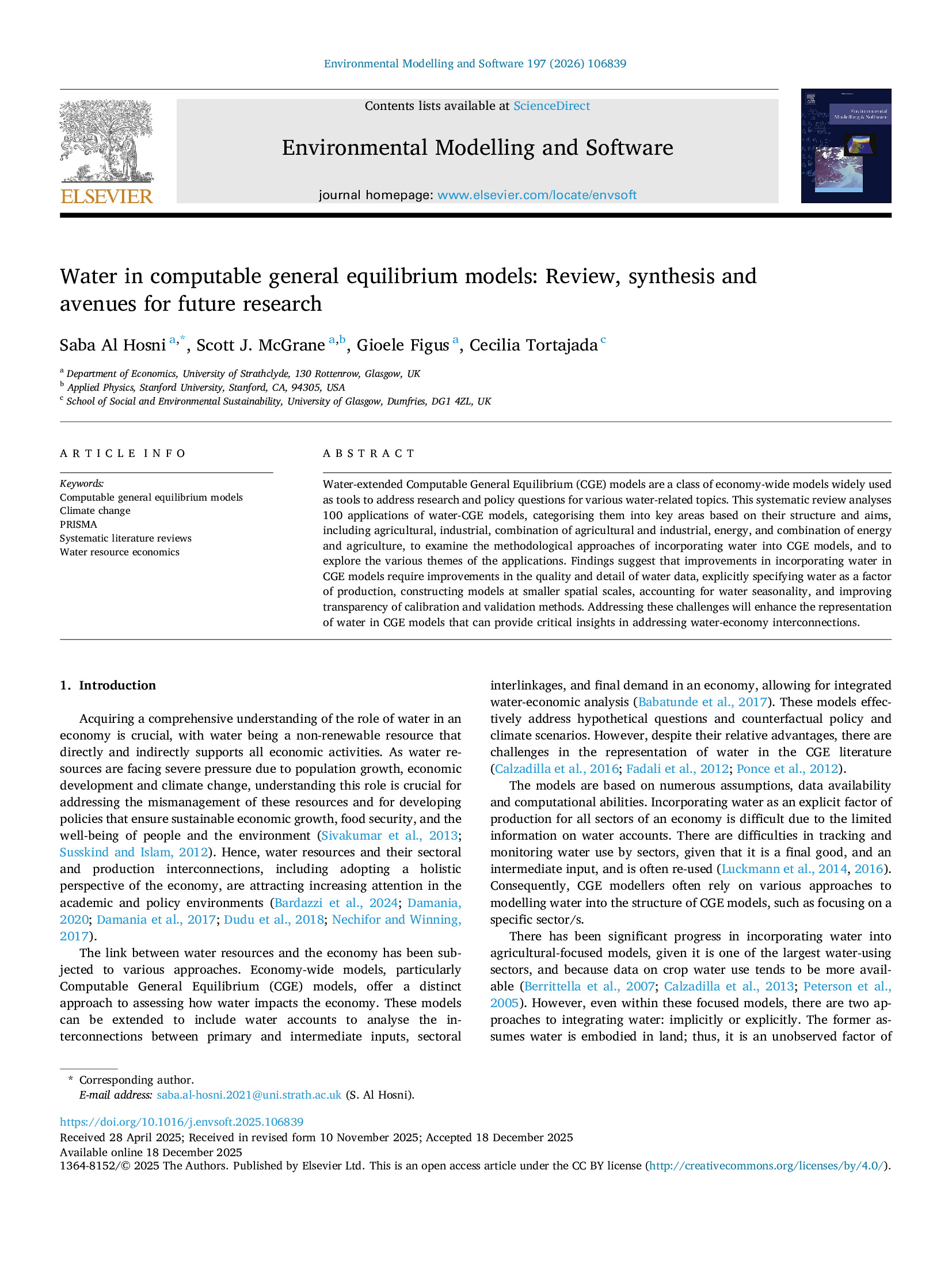 Water in computable general equilibrium models: Review, synthesis and avenues for future research