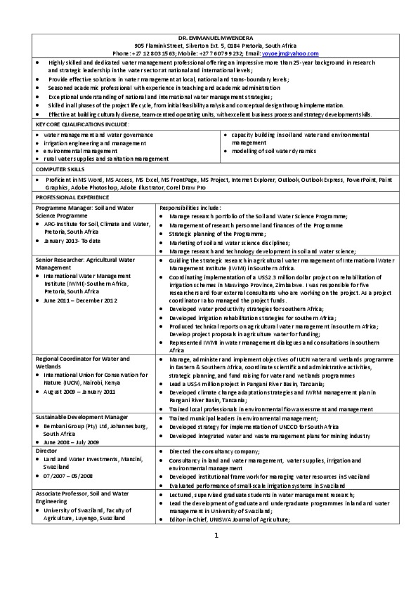 Emmanuel Mwendera, Agricultural Research Council - Programme Manager