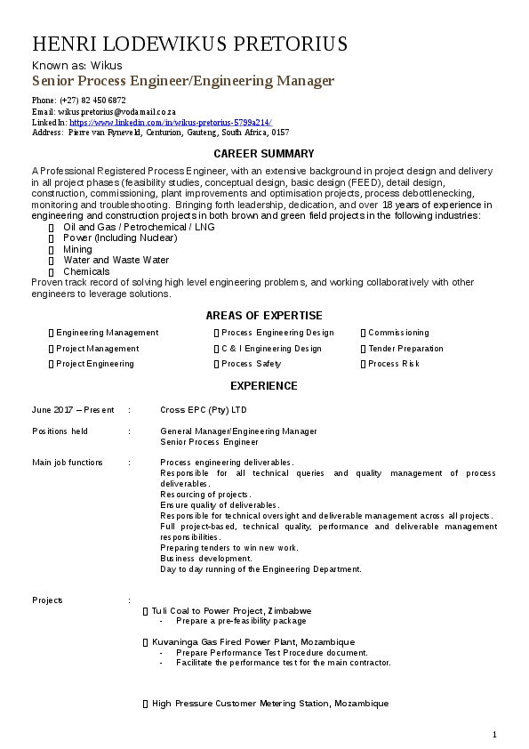 Wikus Pretorius, Senior Process Engineer