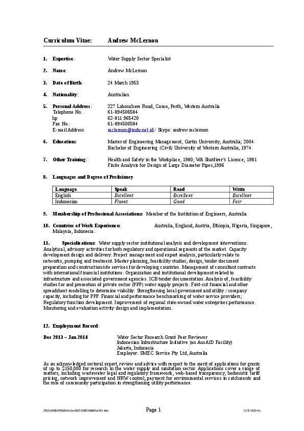 Andrew McLernon, Independent Consultant