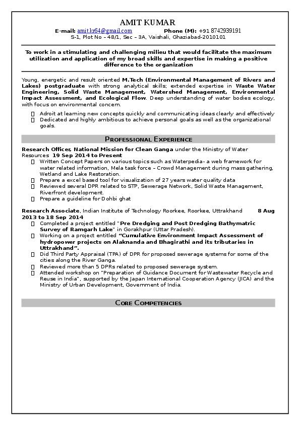 amit kumar, National Mission for Clean Ganga - Research Officer