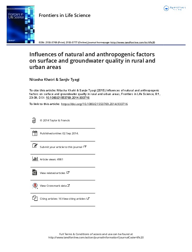 Influences of Natural and Anthropogenic Factors on Surface and Groundwater Quality, 2015