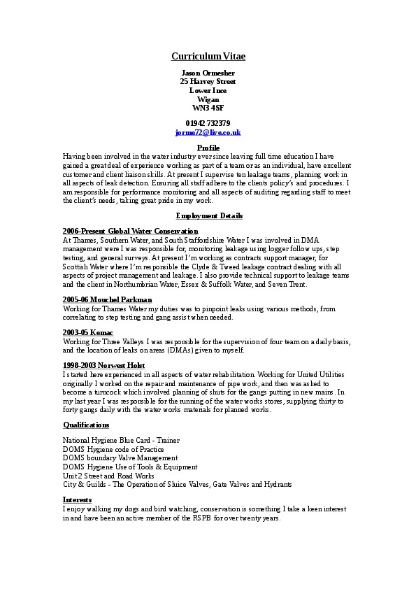 Jason Ormesher, Leak Detection Specialist - Contract Support Manager