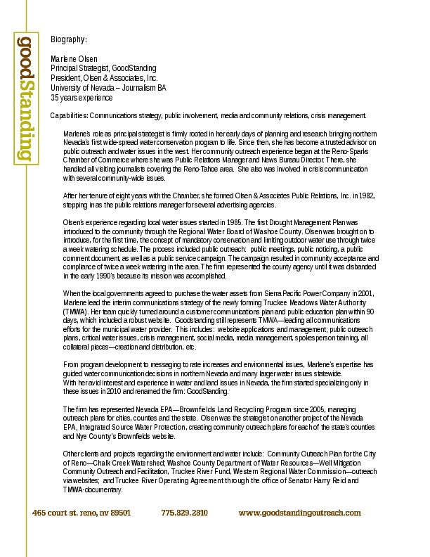 Marlene Olsen, GoodStanding - President