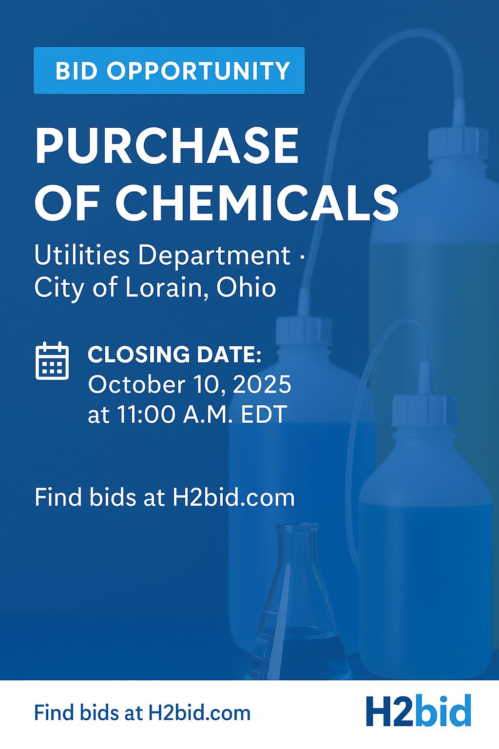 The Utilities Department in Lorain, Ohio is inviting bids for the purchase and delivery of treatment chemicals for its water and wastewater plan...