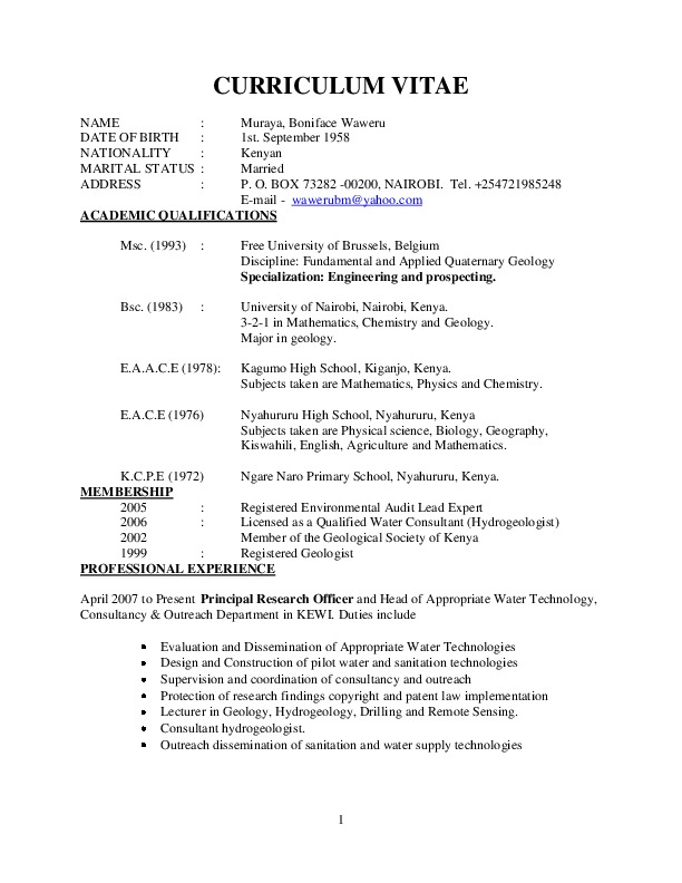 Boniface Muraya, Kenya Water Institute - Principal Water reserch Officer