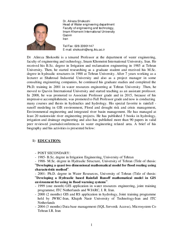 Alireza Shokoohi, Professor