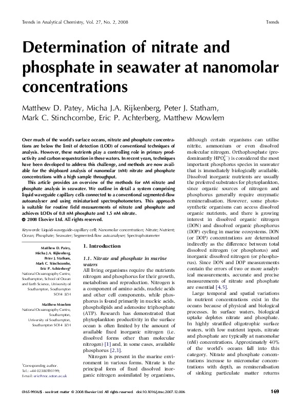 Nitrate in seawater can be ...