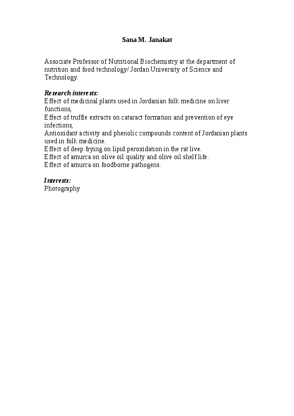 Sana Janakat, Associate professor at Jordan University of Science and Technology