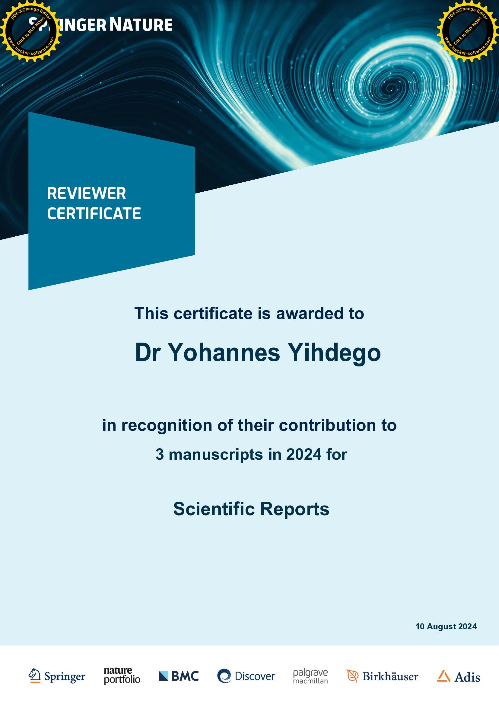 Research certificate_Water relatd sceintific reports