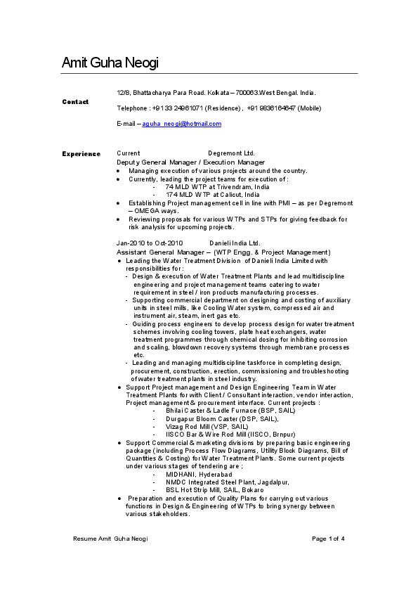 Amit Neogi, Degremont - Project Director