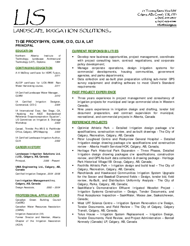Tige Procyshyn, Landscape Irrigation Solutions Ltd. - Principal