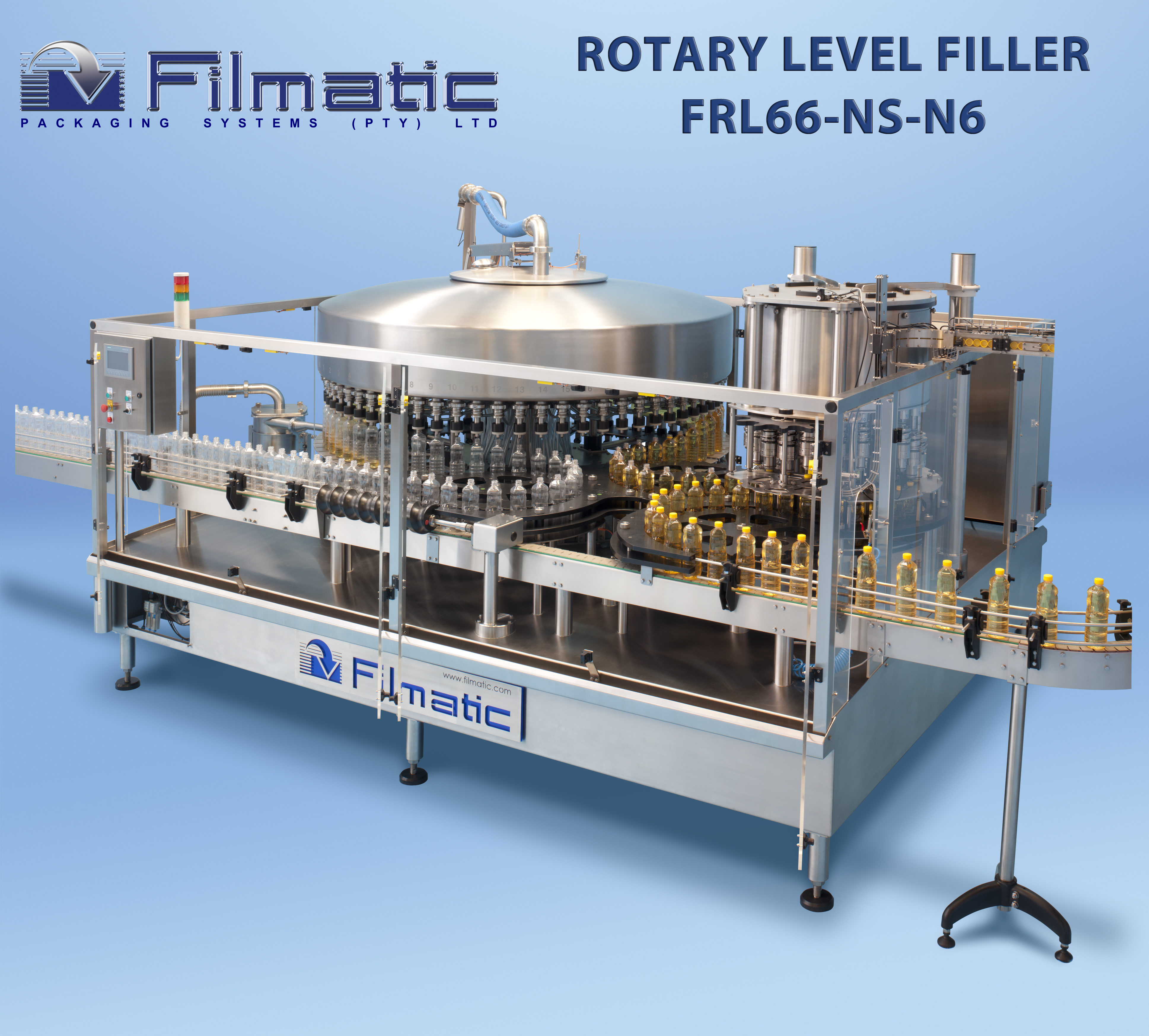 Rotary gravity, piston, nett-weigh filler/cappers