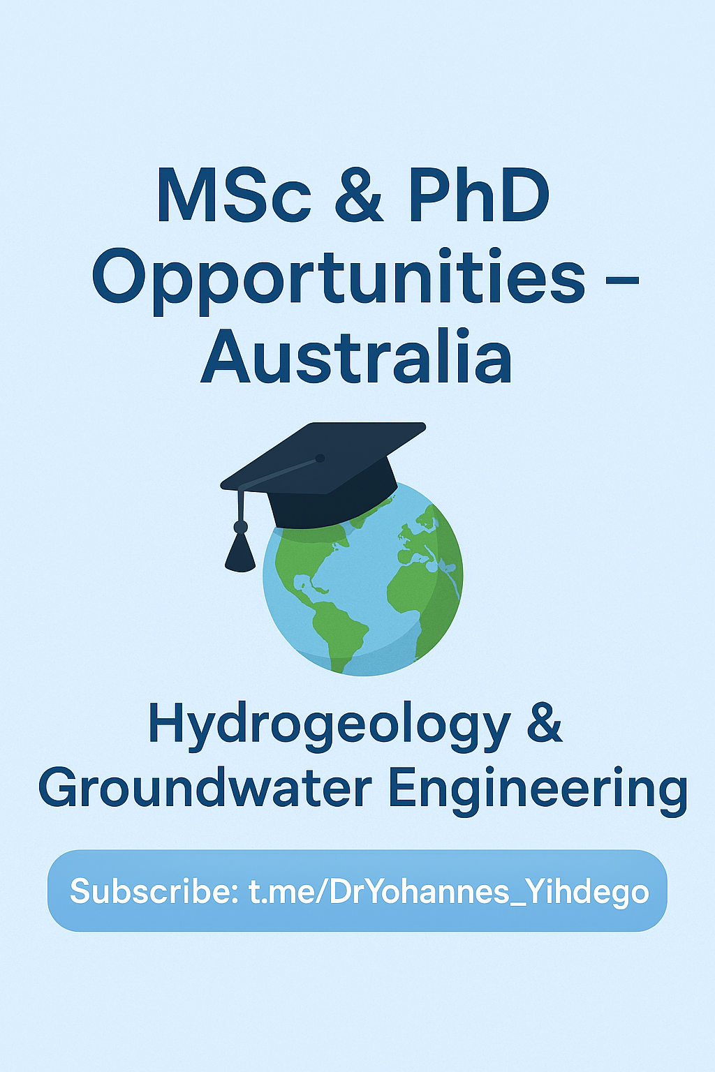 Hello colleagues,I&rsquo;ve launched a new channel dedicated to sharing MSc & PhD opportunities in Australian universities &mdash; with a focus on hydro...