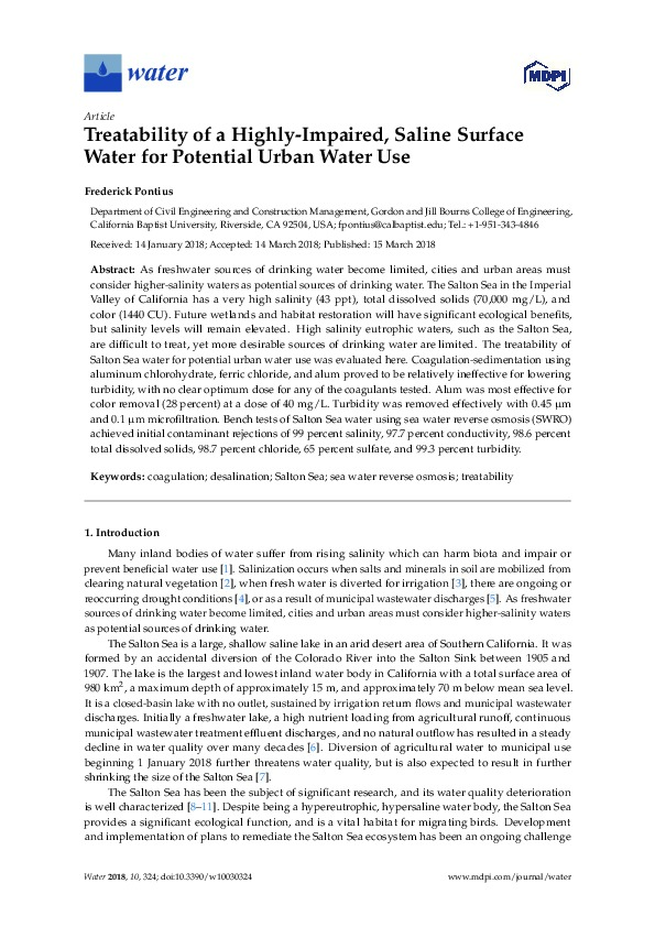 Treatability of a Highly-Impaired, Saline Surface Water for Potential Urban Water Use