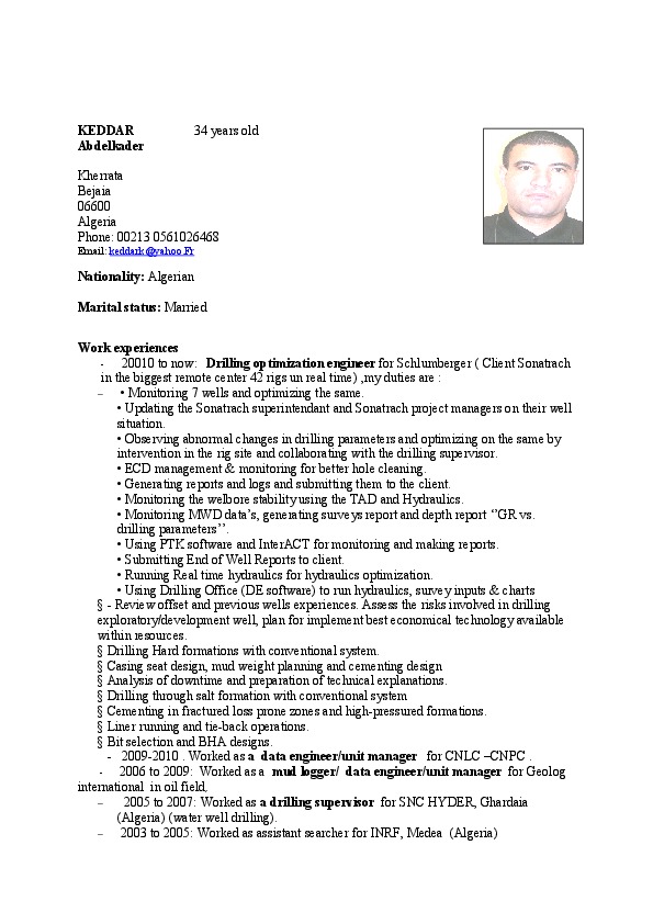 KEDDAR AEK, Schlumberger - Drilling Optimization Engineer