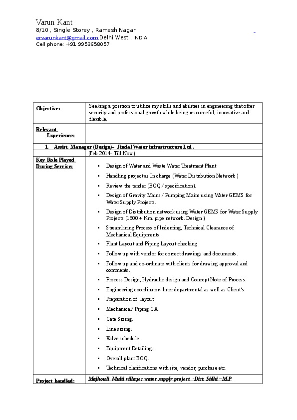 Varun Kant, Asst.Manager at JINDAL Water Infrastructure Ltd.