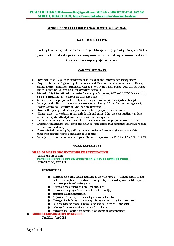 ELMALIEH IBRAHIM, HEAD OF WATER PROJECTS IMPLEMENTATION UNIT at EASTERN SUDAN RECONSTRUCTION AND DEVELOPMENT FUND