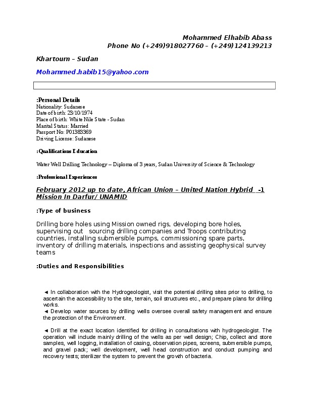 Mohammed Alhassan, Drilling engineer at UNAMID