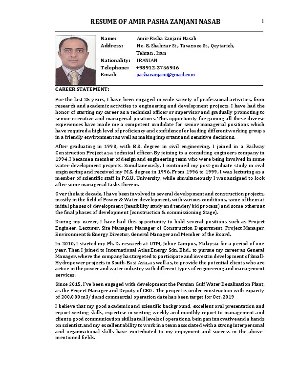 Pasha Zanjani Nasab, Deputy of Managing Director / Manager of Persian Gulf Desalination Project at Sazeh Sazan Co.